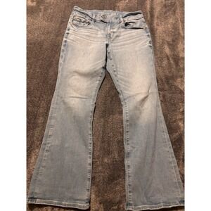 American Eagle Women's Light Wash Flare Stretch Jeans - Size 12 EUC Y2K Look
